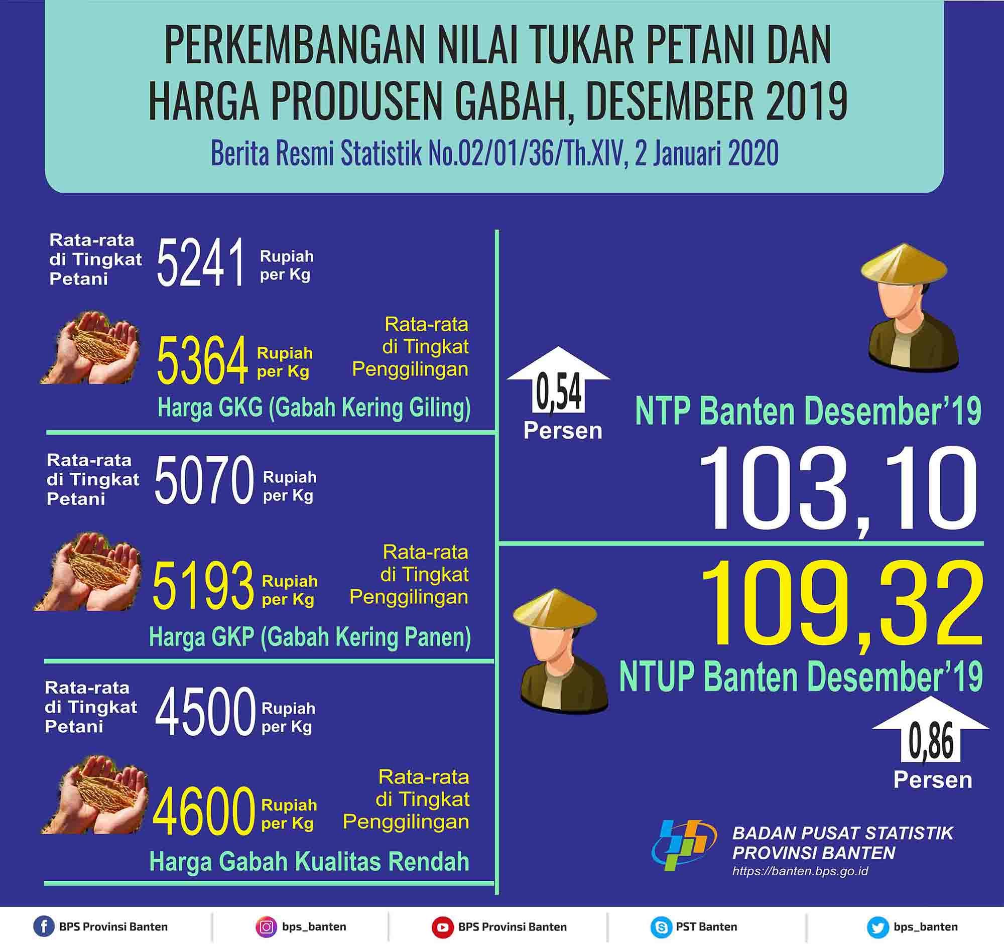 Nilai Tukar Petani (NTP) Desember 2019 Sebesar 103,10 atau naik sebesar 0.54 persen