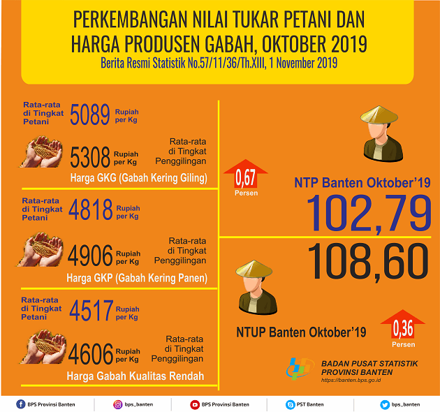 Nilai Tukar Petani (NTP) Oktober 2019 Sebesar 102,79 atau naik sebesar 0.67 persen