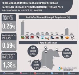 Terjadi Inflasi Di Bulan Februari 2021 Sebesar 0,25 Persen. Inflasi Tertinggi Terjadi Di Kota Tangerang Sebesar 0,26 Persen.