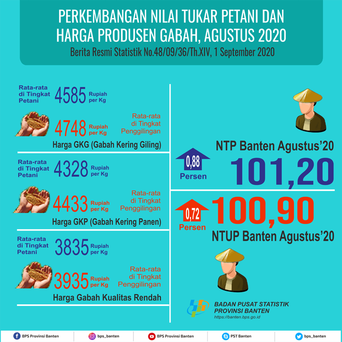 Nilai Tukar Petani (NTP) Agustus 2020 Sebesar 101,20 atau naik sebesar 0.88 persen